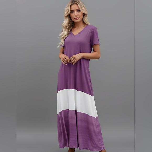 By Design Dresses & Skirts - LAST ONE 🔥 Short Sleeve Color Block Tee Dress Purple
